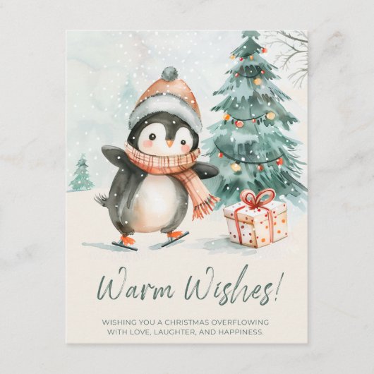 Pinguïn met warme wensen feestdagenkaart (Voorkant)