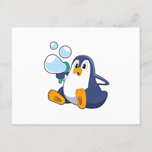 Pinguïn met zeepbellen.PNG Briefkaart