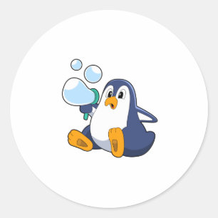 Pinguïn met zeepbellen.PNG Ronde Sticker