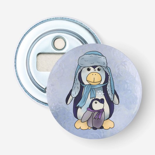 Pinguin mit Kind Button Flesopener (Voorkant)