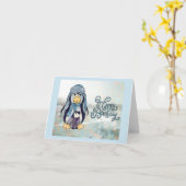 Pinguin mit Kind Kaart (Gele Bloem)