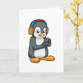Pinguïn Muziek Hoofdtelefoon Kaart (Gele Bloem)