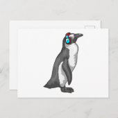 Pinguïn Muziekhoofdtelefoon Briefkaart (Voorkant / Achterkant)
