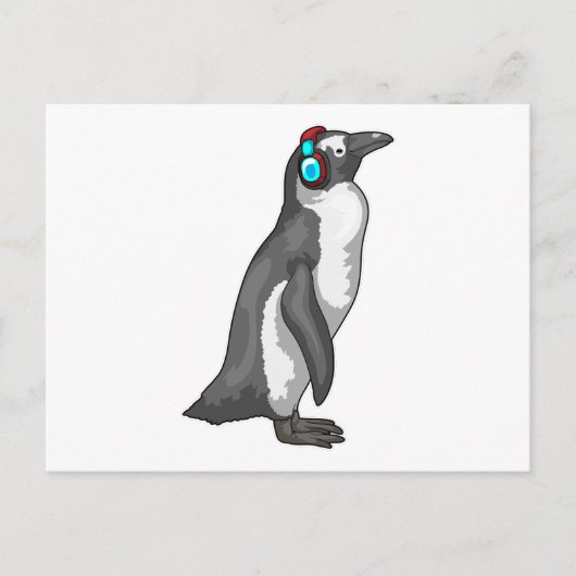 Pinguïn Muziekhoofdtelefoon Briefkaart (Voorkant)