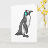 Pinguïn muziekhoofdtelefoon kaart (Gele Bloem)