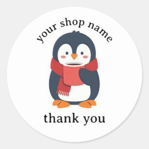 Pinguïn nippen warme koffie met een gezellige sjaa ronde sticker