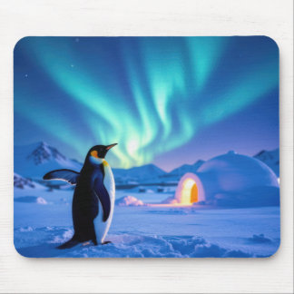 Pinguïn onder het noorderlicht muismat