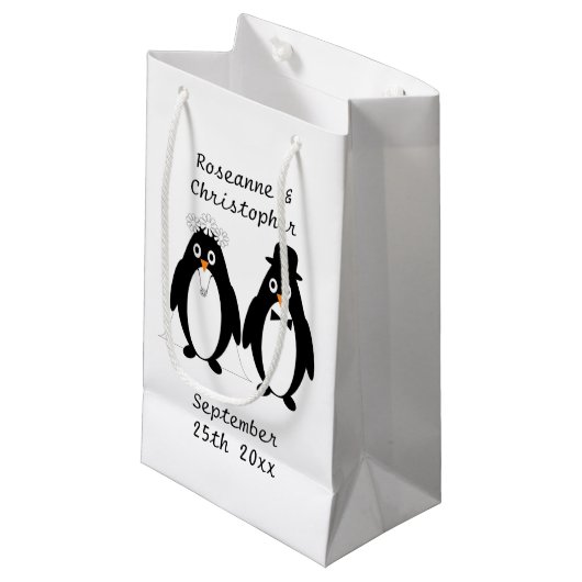 Pinguïn ontwerp bruiloft klein cadeauzakje (Voorkant Gekanteld)
