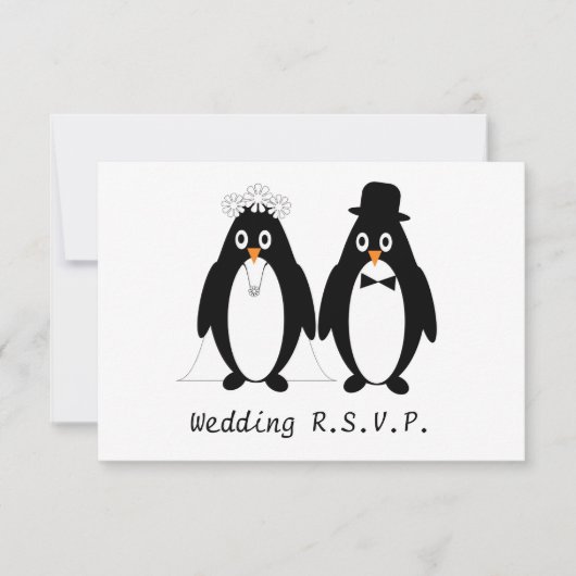 Pinguïn Ontwerp Bruiloft RSVP (Voorkant)