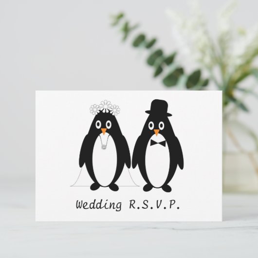 Pinguïn Ontwerp Bruiloft RSVP (Staand voorkant)