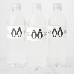 Pinguïn ontwerp bruiloft waterfles etiket