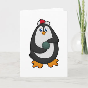 Pinguïn op de bowlingbaan met bowlingbal kaart