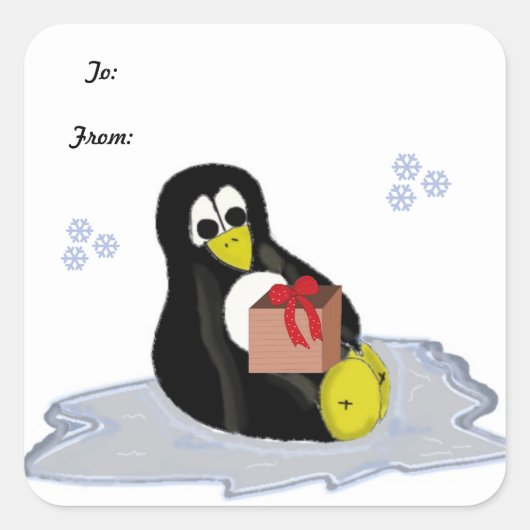 Pinguïn op ijsvlakte vierkante sticker (Voorkant)