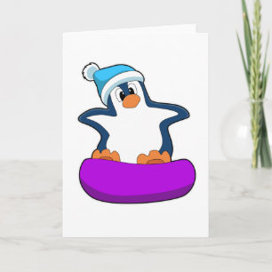 Pinguïn op snowboarden met snowboard kaart