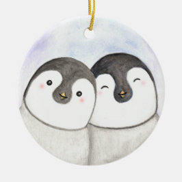 Pinguïn paar eerste kerst samen op maat keramisch ornament