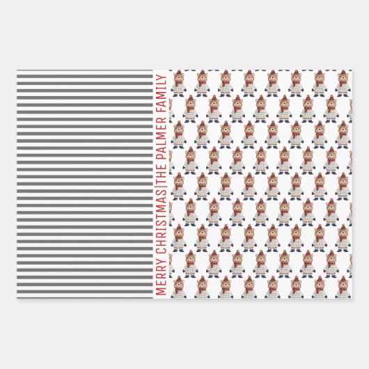 Pinguïn, panda, beer en strepen Kerst Inpakpapier Vel (Voorkant 3)