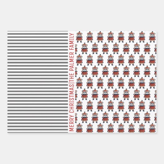 Pinguïn, panda, beer en strepen Kerst Inpakpapier Vel (Voorkant 2)