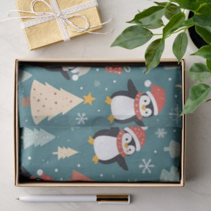 Pinguïn Patroon Groen Kerst Tissue Papier