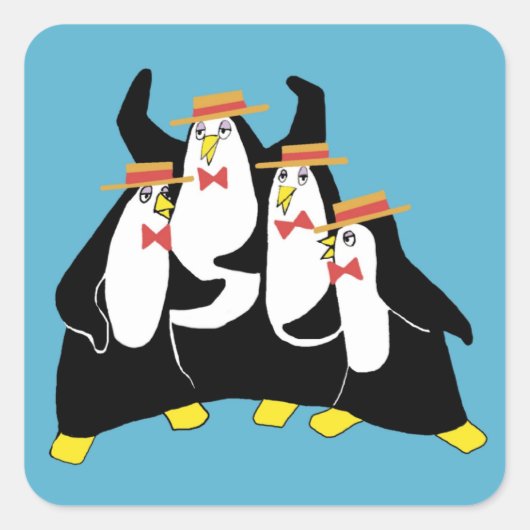 Pinguïn Quartet Vierkante Sticker (Voorkant)