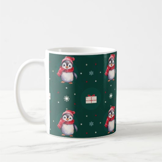 Pinguïn Santa Green Happy Merry Kerstmis patroon Koffiemok (Links)