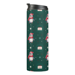 Pinguïn Santa Green Happy Merry Kerstmis patroon Thermosbeker