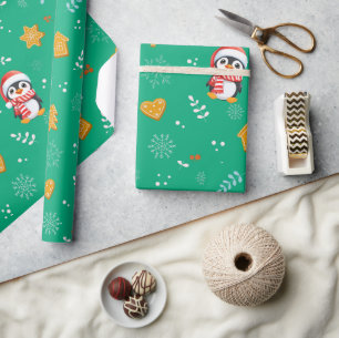 Pinguïn Santa Happy Merry Kerstmis boom patroon Cadeaupapier