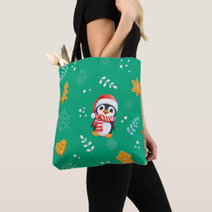 Pinguïn Santa Happy Merry Kerstmis boom patroon Draagtas