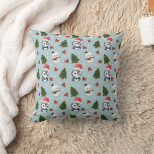 Pinguïn Santa Happy Merry Kerstmis boom patroon Kussen