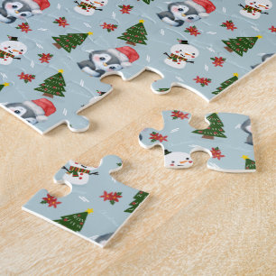 Pinguïn Santa Happy Merry Kerstmis boom patroon Legpuzzel