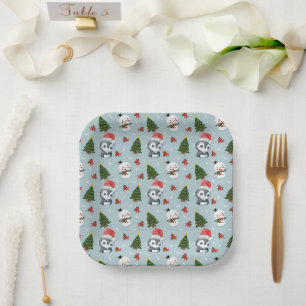 Pinguïn Santa Happy Merry Kerstmis boom patroon Papieren Bordje