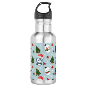 Pinguïn Santa Happy Merry Kerstmis boom patroon Waterfles