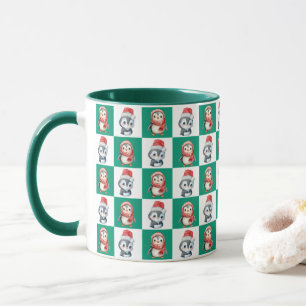 Pinguïn Santa waterverf Vrolijk kerstpatroon Mok