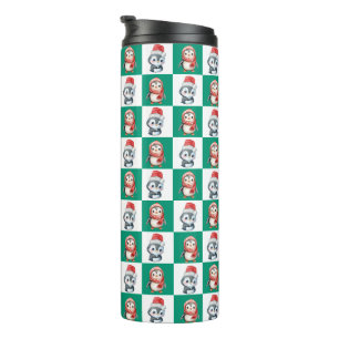 Pinguïn Santa waterverf Vrolijk kerstpatroon Thermosbeker
