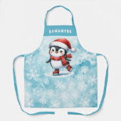 Pinguïn Schaatser Snowy Blue Custom Christmas Schort (Voorkant)