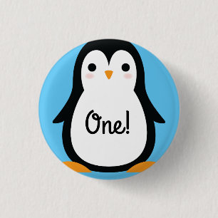 Pinguïn Schattig Winter 1e Verjaardag Knop Speld Ronde Button 3,2 Cm