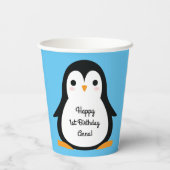 Pinguïn Schattigee Winter 1e Verjaardagsfeestje Papieren Bekers (Achterkant)