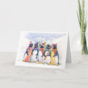 Pinguïn Ski Trip Feestdagen Kaart