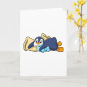 Pinguïn slaapt met kussen kaart (Gele Bloem)