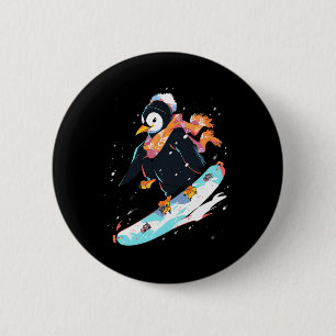 Pinguïn Snowboard Snowboard Snowboarder Winter Ronde Button 5,7 Cm
