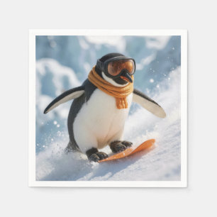 Pinguïn Snowboarden Bergafwaarts Servet