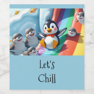 Pinguïn speelt op een glijbaan wijn etiket