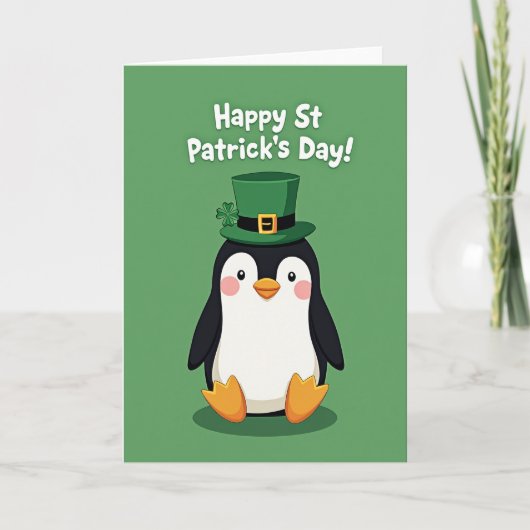 Pinguïn St. Patrick's Dag Kaart (Voorkant)