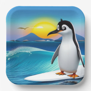 Pinguïn Surfing van kinderen op Birthday Papieren Bordje