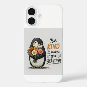 Pinguïn Telefoonhoes 'Wees Aardig' Cute Pinguïn iPhone 16 Hoesje