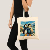 Pinguïn tweeling Happy Feet Blauwe canvas tas (Voorkant (product))