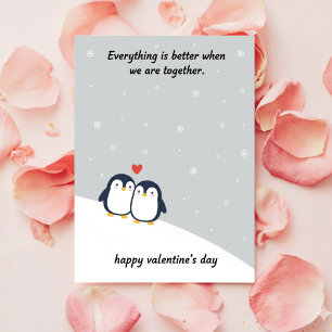 Pinguïn Valentijnskaart voor Liefhebbende Paren Feestdagenkaart