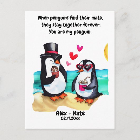 Pinguïn Valentijnskaarten  Briefkaart (Voorkant)