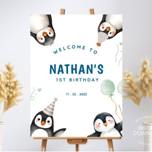 Pinguïn Verjaardag Welkom Teken Poster