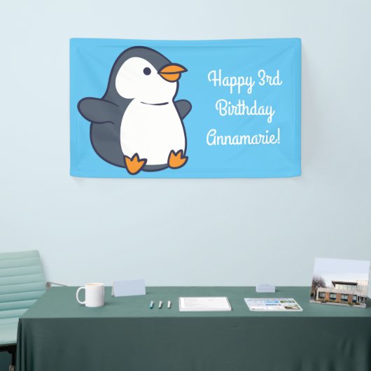 Pinguïn verjaardagsfeestje spandoek (Beurs)