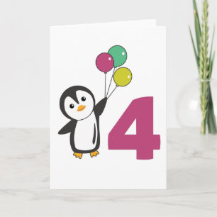 Pinguïn Vierde Verjaardag Ballonnen Voor Kinderen Kaart